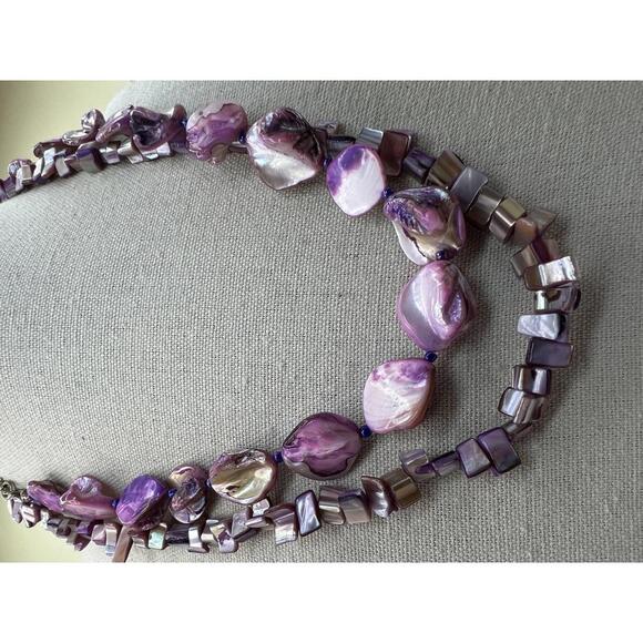 Double Strand Purple Shell Bead Necklace - Picture 8 of 10